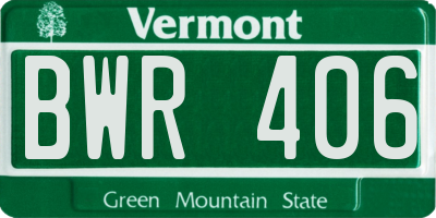 VT license plate BWR406