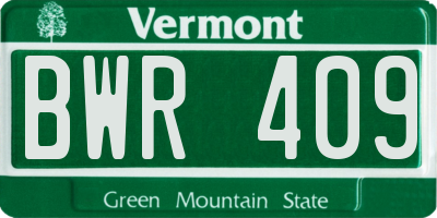 VT license plate BWR409