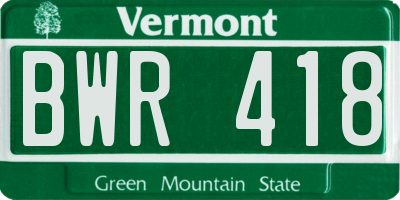 VT license plate BWR418