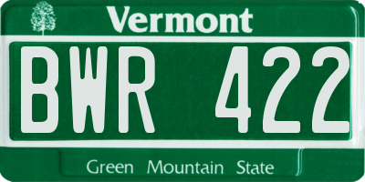 VT license plate BWR422