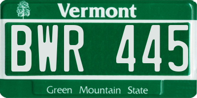 VT license plate BWR445