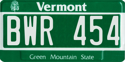 VT license plate BWR454