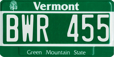 VT license plate BWR455