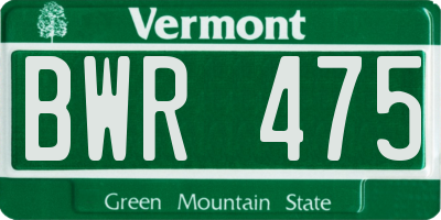 VT license plate BWR475