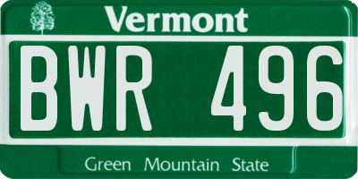 VT license plate BWR496