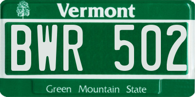 VT license plate BWR502