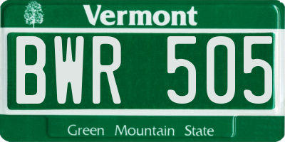 VT license plate BWR505