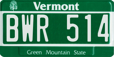 VT license plate BWR514