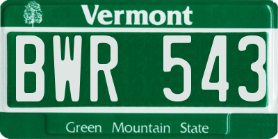 VT license plate BWR543