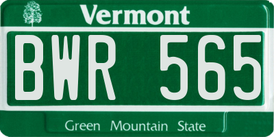 VT license plate BWR565