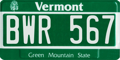 VT license plate BWR567