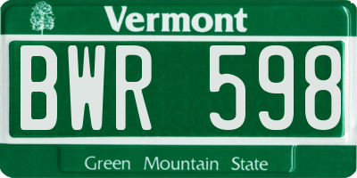 VT license plate BWR598
