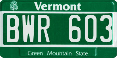 VT license plate BWR603