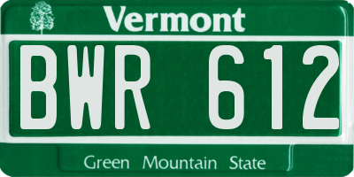 VT license plate BWR612