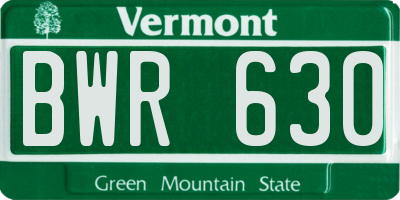 VT license plate BWR630