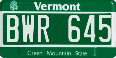 VT license plate BWR645