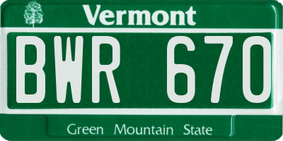 VT license plate BWR670