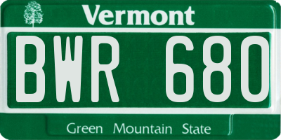 VT license plate BWR680