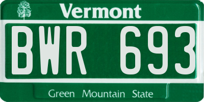 VT license plate BWR693