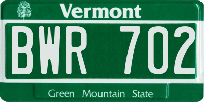 VT license plate BWR702