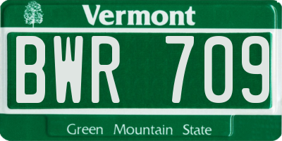 VT license plate BWR709