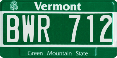 VT license plate BWR712