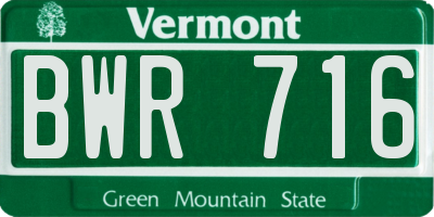 VT license plate BWR716