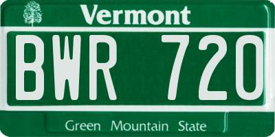 VT license plate BWR720
