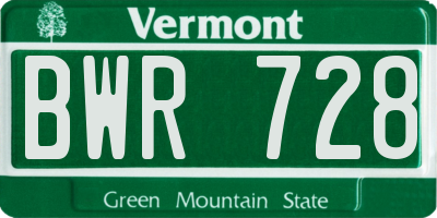 VT license plate BWR728