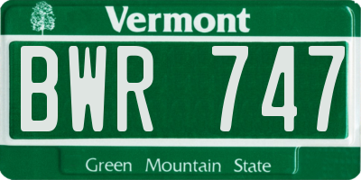 VT license plate BWR747