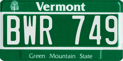 VT license plate BWR749