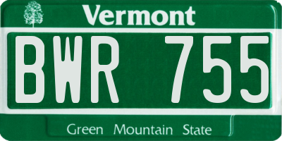 VT license plate BWR755