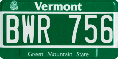 VT license plate BWR756