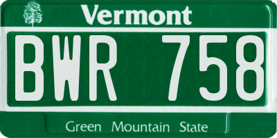 VT license plate BWR758