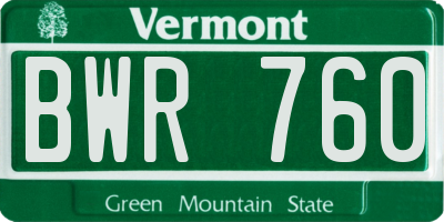 VT license plate BWR760