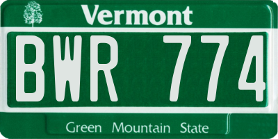 VT license plate BWR774