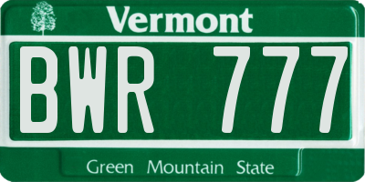 VT license plate BWR777