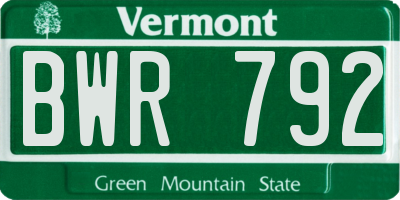 VT license plate BWR792