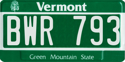 VT license plate BWR793