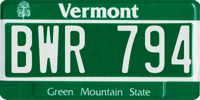 VT license plate BWR794