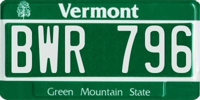 VT license plate BWR796