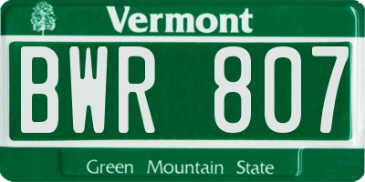 VT license plate BWR807