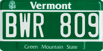 VT license plate BWR809