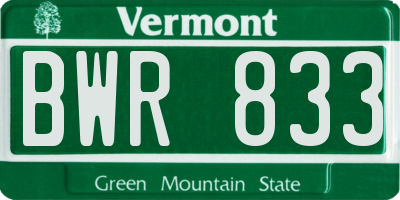 VT license plate BWR833