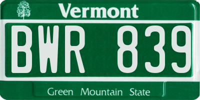 VT license plate BWR839