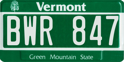 VT license plate BWR847