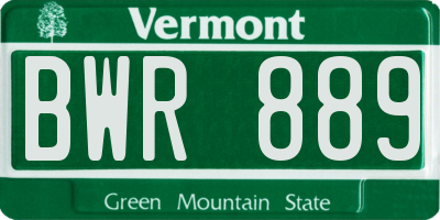 VT license plate BWR889