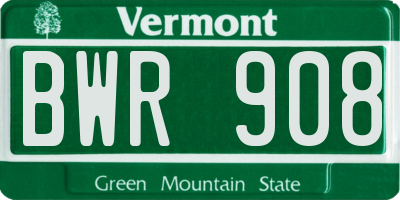 VT license plate BWR908