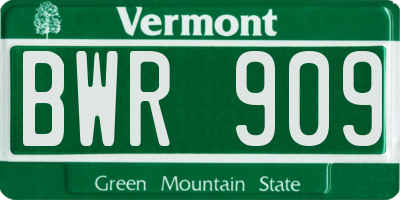 VT license plate BWR909