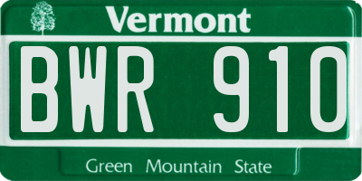 VT license plate BWR910